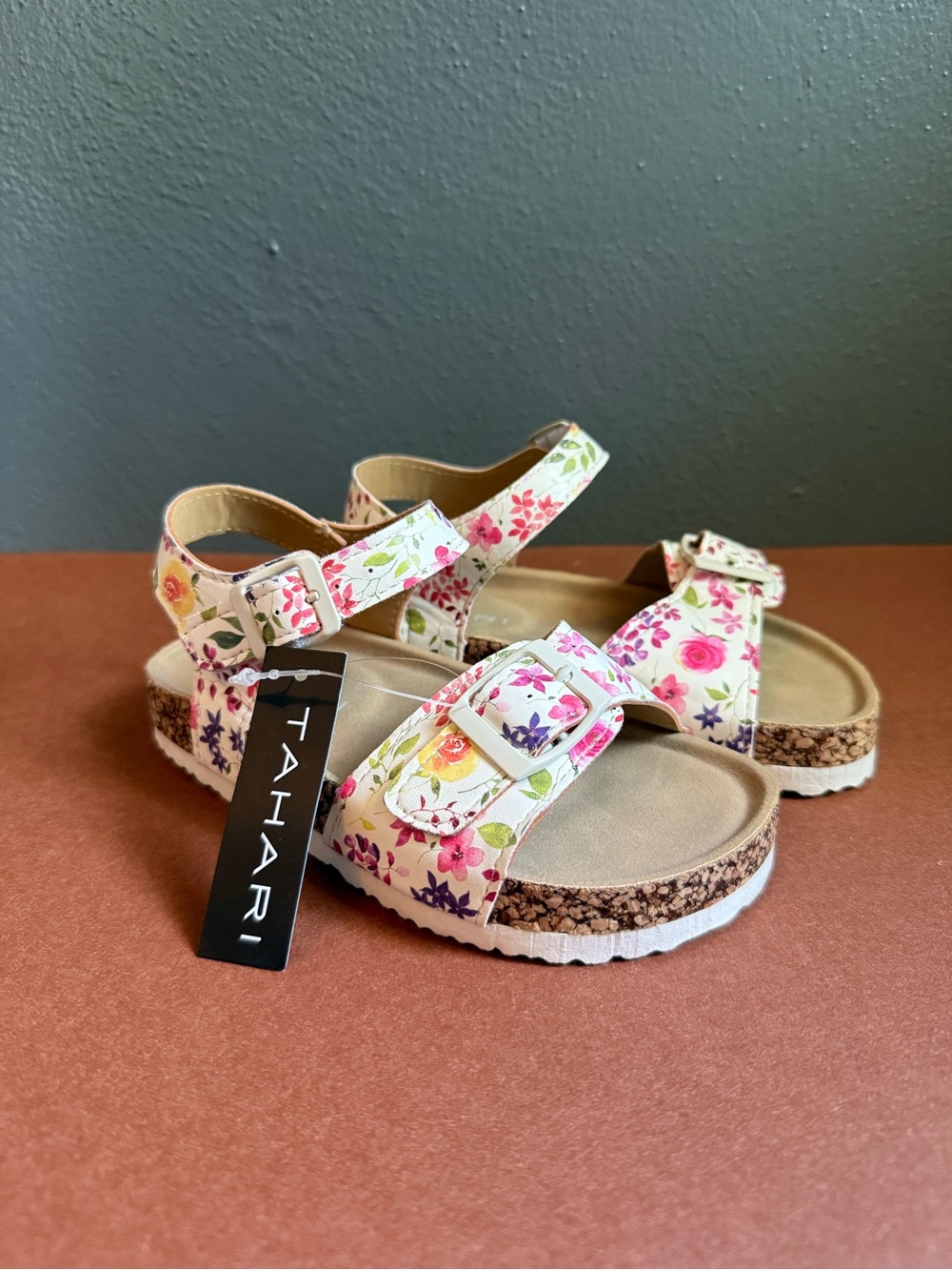 Tahari Kids Floral Cork-Style Sandals - Pink Floral